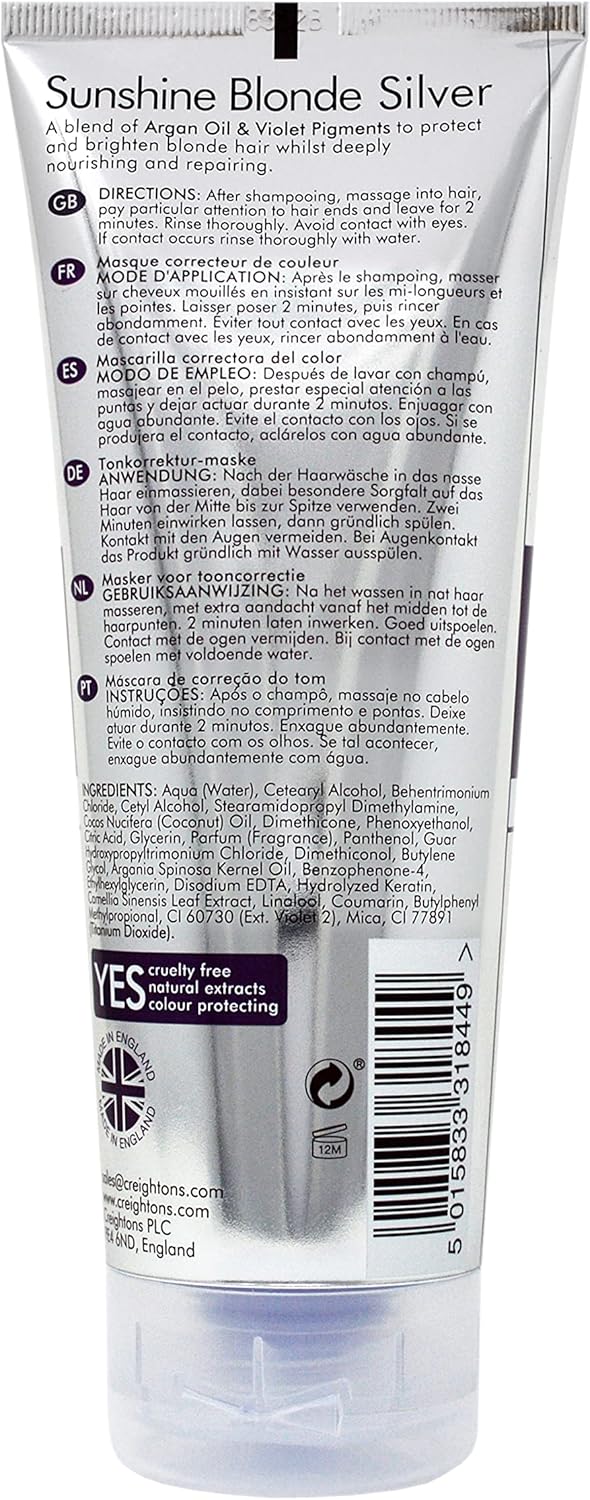 Creightons Sunshine Blonde Silver Deep Treatment Tone Correcting Masque (200ml) - With violet pigments, repairs dry, damaged bleached hair. Brightens blonde, platinum & white hair