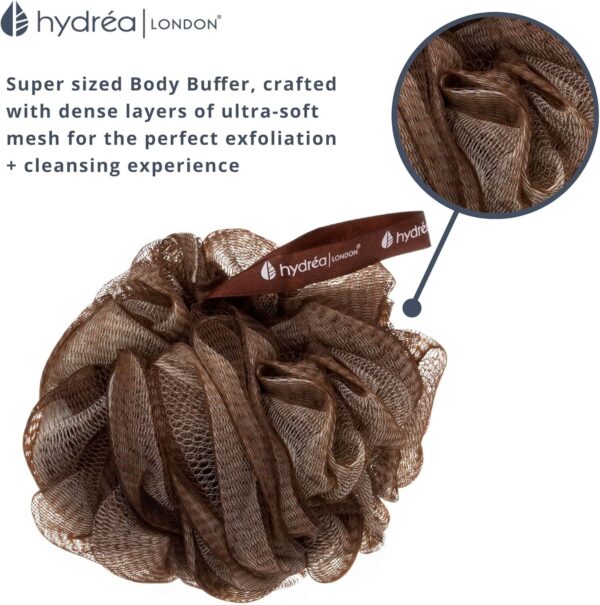 Hydrea London Shower Pouf, Bath Loofah, Mesh Sponge, Exfoliating Bath Scrunchie, Large Shower Puff Scrub, Body Cleansing Shower Puff for Men & Women - Chocolate & Cream