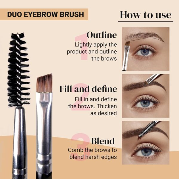 Keshima Duo Eyebrow Brush - Premium Quality Angled Eye Brow Brush and Spoolie