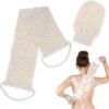 COMNICO 2pcs Exfoliating Body Scrubber, Natural Hemp Back Scrubber Exfoliator Loofah Shower Bath Wash Deep Cleaning Glove and Strap Dead Skin Removal for Men Women(White)