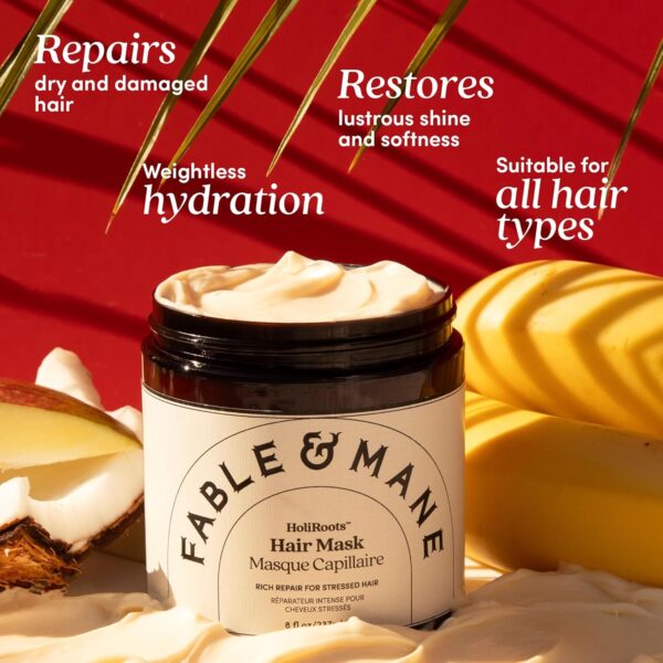 Fable & Mane HoliRoots Hair Mask, Repairs and Softens Frizzy, Dry, Damaged Hair with Shea Butter and Coconut. Deep Hydration Treatment (237ml)
