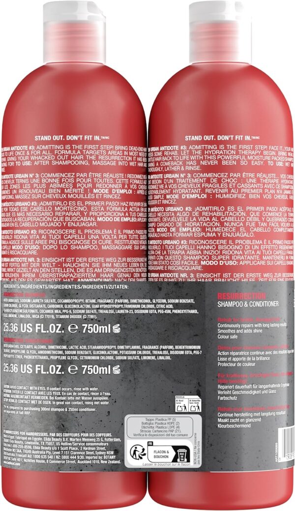 Bedhead by TIGI | Resurrection Shampoo and Conditioner Set | Hair care for brittle and damaged hair | Powerful, regenerating care formula | 2 x 750ml