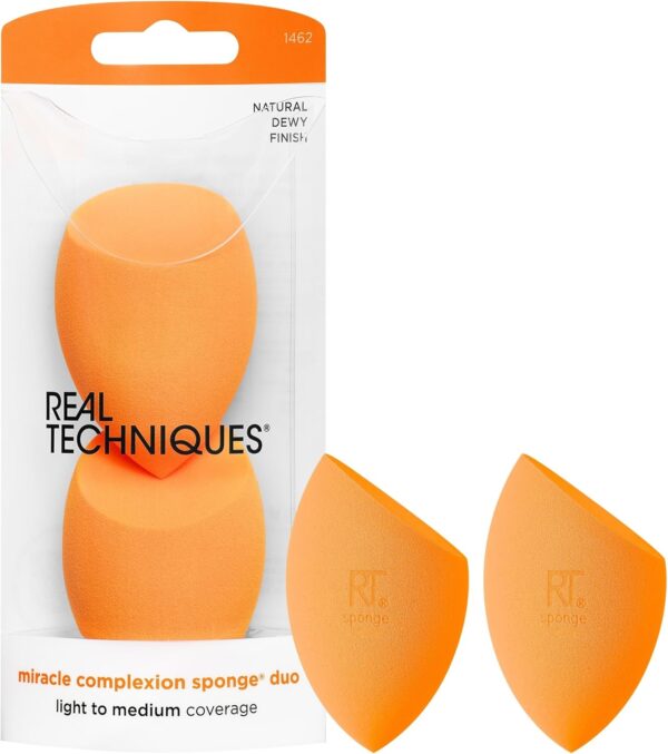 Real Techniques Miracle Complexion Makeup Sponge Full Cover Foundation, Pack Of Two (Packaging May Vary)
