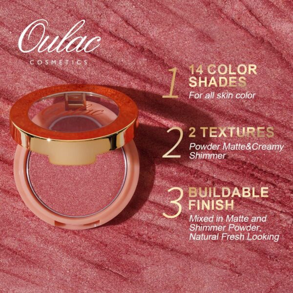 Oulac Pink Luminous Blusher for Cheek Women|Pink Sliver Refletive Glow Highlighter Blushers|Blendable Blusher|Natural Stunning Look|Makeup Vegan Cruelty Free|(F06) Pinky Ice 4.8g
