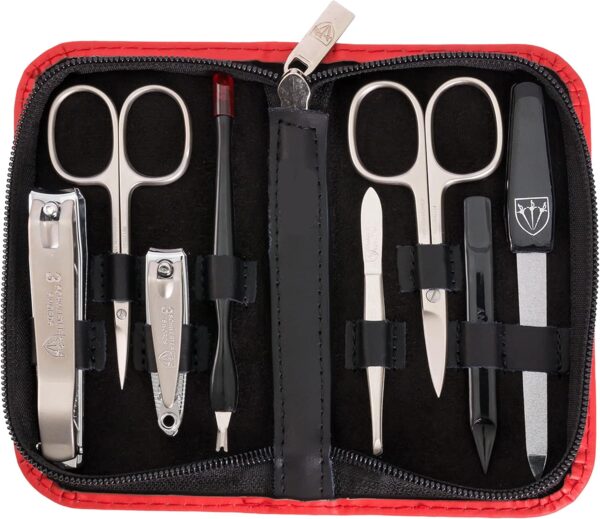 3 Swords Germany - brand quality 8 piece manicure pedicure grooming kit set for professional finger & toe nail care scissors clipper fashion leather case in gift box, Made by 3 Swords (6622)