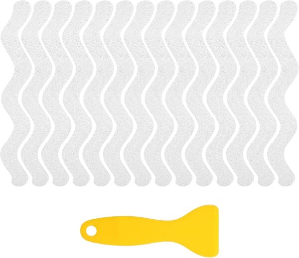 Mynoozi 36PCS Non-Slip Strip Stickers for Bath and Shower, Wave Anti-Slip Strip with Scraper, Non Slip Bathtub Stickers for Stairs, Shower Room, Slippery Surfaces, Sauna, Kitchen-Transparent