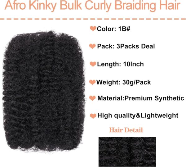 Mscat 10 Inch 3 Bundles Afro Kinky Curly Braiding Bulk Women Hair For Spring Twist Hair Natural Black Afro Kinkys Bulk Hair Synthetic For Dreadlocks Extensions Repair Locs Springy Twists 30g/pack(1B#)