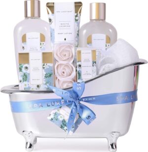 Spa Luxetique Spa Gift Set,Pamper Gift Sets for Women, 8pcs Jasmine Bath Gifts Sets with Essential Oil,Body Lotion,Bath Bombs,Mum Gifts, Mothers Day Gifts Birthday Gifts for Women Valentines Gifts