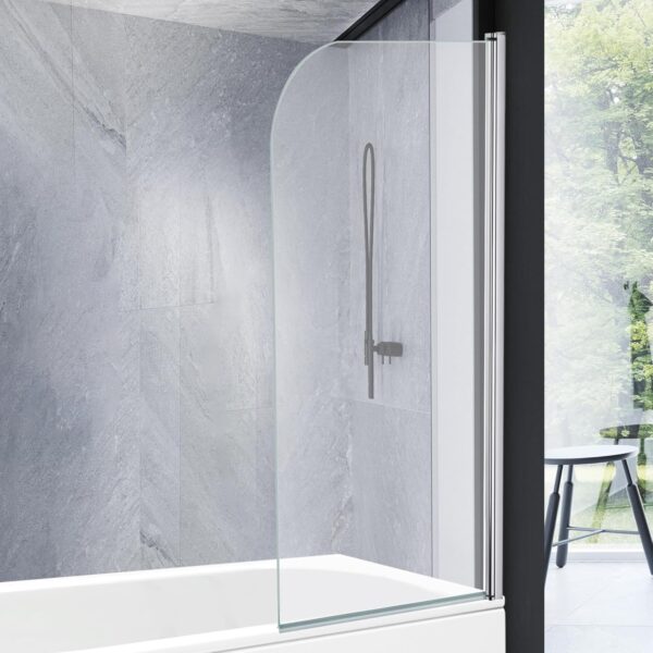 VeeBath Bath Screen Pivot Bath Shower Tempered Glass Screen Reversible Door Panel - 800 x 1400mm, Jade Round