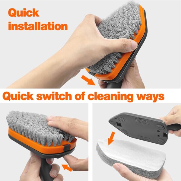 NEWE Shower Cleaning Brush, Tub Tile Cleaner Scrubber with Telescopic Long Handle 142 cm, 4 Scrub Heads for Bathroom Bathtub Floor Baseboard Sink Kitchen Toilet