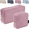 MAGEFY Makeup Bag 2 Pcs Small Makeup Bag for Handbag Corduroy Make up Bag with Compartments Travel Makeup Pouch for Girls Women (Pink)