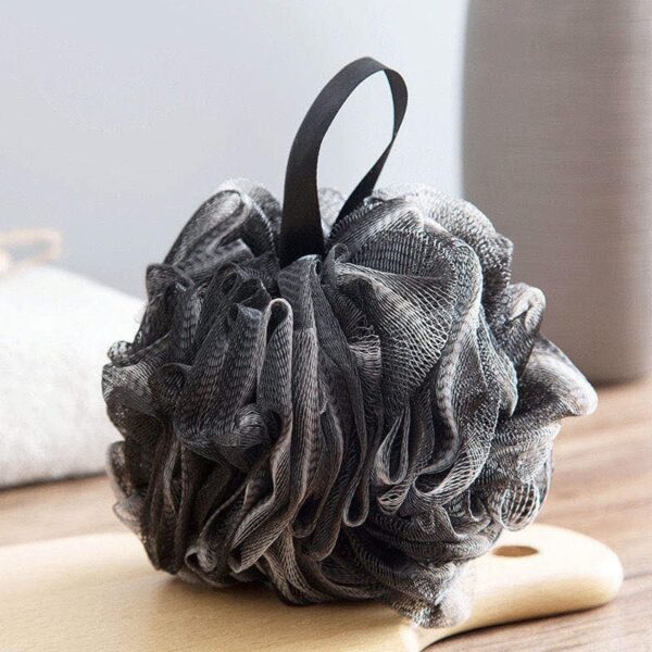 81z3sx6s7pL._AC_SL1500_.jpg 2 Pack Mesh Pouf Bath Sponge with Clear Travel Toiletry Bag Black+White Mesh Loofah Body Exfoliating Shower Ball Shower Sponge with 2 Wall Hooks