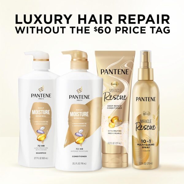 Pantene Shampoo & Conditioner Set, Daily Moisture Renewal with Pro-V Nutrients for Dry, Color-Treated Hair, Long-Lasting Hydration & Nourishment, 27.7 Fl Oz Each, 2-Pack + Miracle Rescue Shot (0.5 Oz)