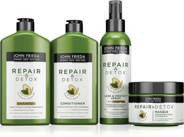 John Frieda Repair & Detox Conditioner with Avocado Oil & Green Tea for Damaged Hair Pack of 2 (2 x 250 ml)