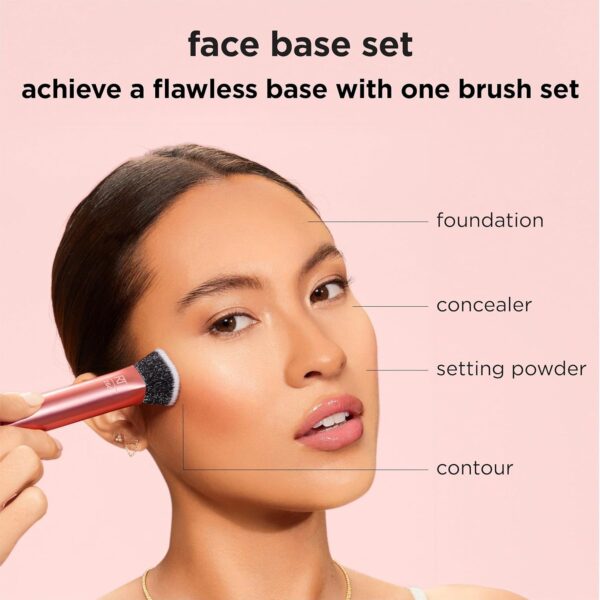 Real Techniques Face Base Makeup Brush Kit, For Concealer, Foundation, & Contour, Works With Liquid, Cream & Powder Products, Staples For Blending & Buffing, 4 Piece Set