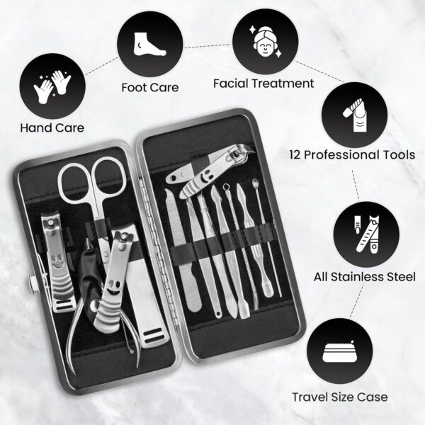 LaRoc 12pc Manicure & Pedicure Set - Nail Clippers, Cuticle Remover - Luxurious Face, Foot, Hand Nail Care Kit - Pedicure Sets for Feet, Mens Grooming Kits & Manicure Set for Women