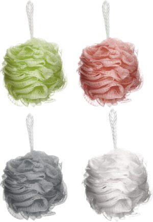Elysium Spa Pack of 4 Mesh Exfoliating Bath And Shower Body Puff Sponges