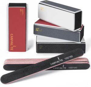 Canvalite All in One 4 Way Nail Buffer Block - Shapes, Files, Smoothes, and Shines - 100/180 Grit Nail File and Buffer - 9pcs