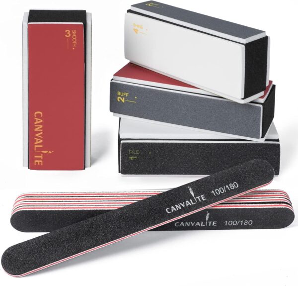 Canvalite All in One 4 Way Nail Buffer Block - Shapes, Files, Smoothes, and Shines - 100/180 Grit Nail File and Buffer - 9pcs