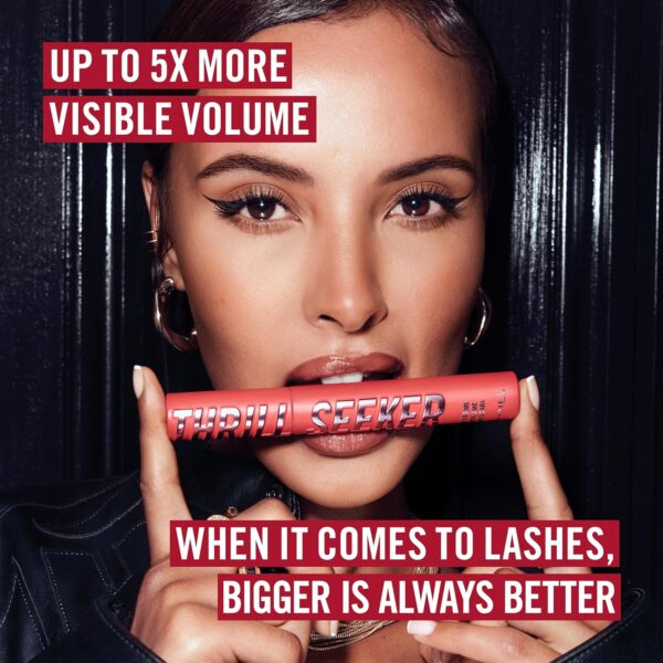 Rimmel Thrillseeker Extreme Volume Mascara Black, Ultra Volumising, 24hr Wear, Unique BIG Tower Fibre Brush, Smudge-Proof, Flake-Free, Clump-Free, Cruelty Free 12.5ml
