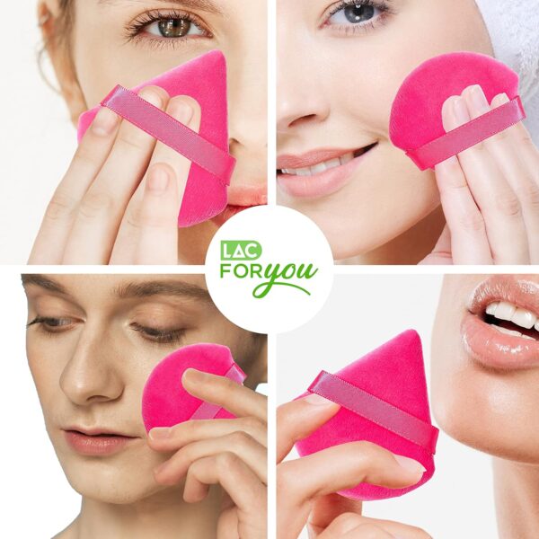 LAC 3 Powder Puff Face Triangle - Reusable Mini Velvet Make up Sponges for Pressed and Loose Foundation No Latex (Pink)