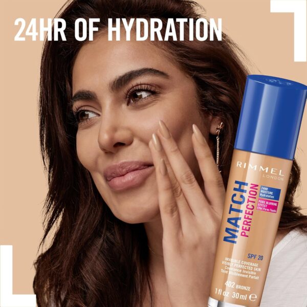 914hkVPK36L._AC_SL1500_.jpg Rimmel Match Perfection Foundation 010 Light Porcelain, Medium Coverage, 24hr Hydration, No Caking or Creasing, Lightweight, Reduces Imperfections, Invisible Coverage, SPF20, Cruelty Free