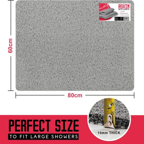 Asvin Large Anti Slip Bath & Shower Mat for Inside Shower & Wet Areas (60x80cm Grey) Quick Drying