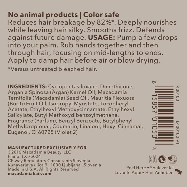 Macadamia Professional Hair Care Sulfate & Paraben Free Natural Organic Cruelty-Free Vegan Hair Products Nourishing Hair Repair Oil Treatment, 4.2oz, Clear