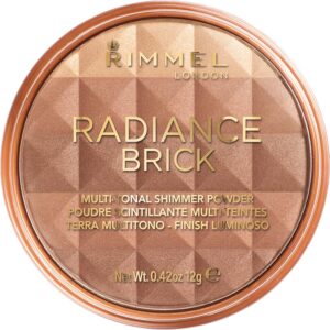 Rimmel London Radiance Shimmer Brick Pressed Bronzer, Light-As-Air Contouring Formula, 002 Medium, 12 g