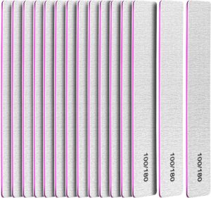 FANDAMEI Double Sided Nail Files, 15pcs Nail Styling Tools - 100/180 Grit Emery Boards for Home & Salon Use