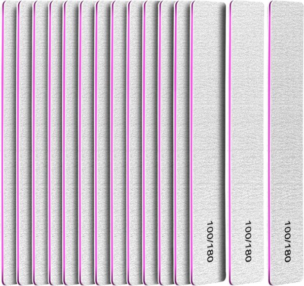 FANDAMEI Double Sided Nail Files, 15pcs Nail Styling Tools - 100/180 Grit Emery Boards for Home & Salon Use