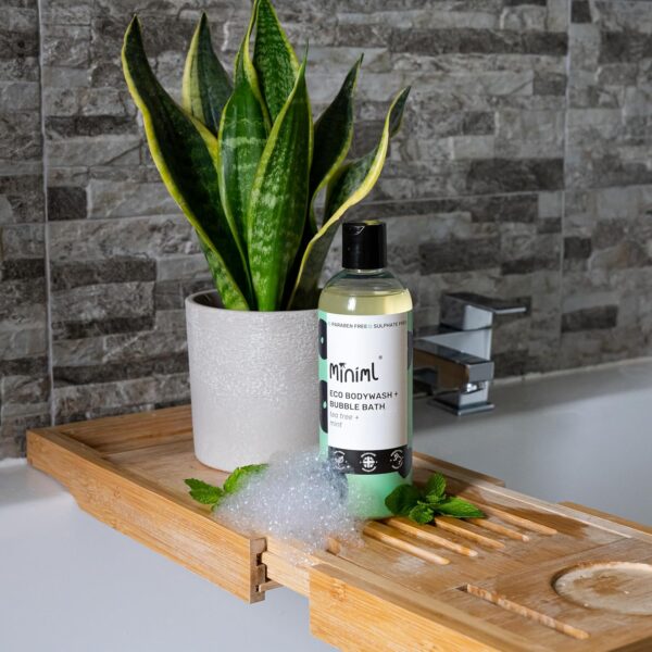 Miniml All Natural Body Wash and Bubble Bath - 500ml Moisturising Tea Tree & Mint Sensitive Skin Eco Shower Gel Bath Soak - Vegan Friendly High Foam