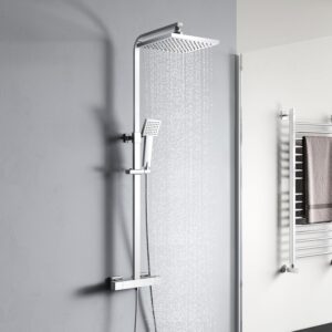 YOOZENA Shower Mixer Set,Adjustable Height Thermostatic Shower Set with Rainfall Shower Head, Thermostatic Shower Mixer,Shower System for Bathroom,Chrome
