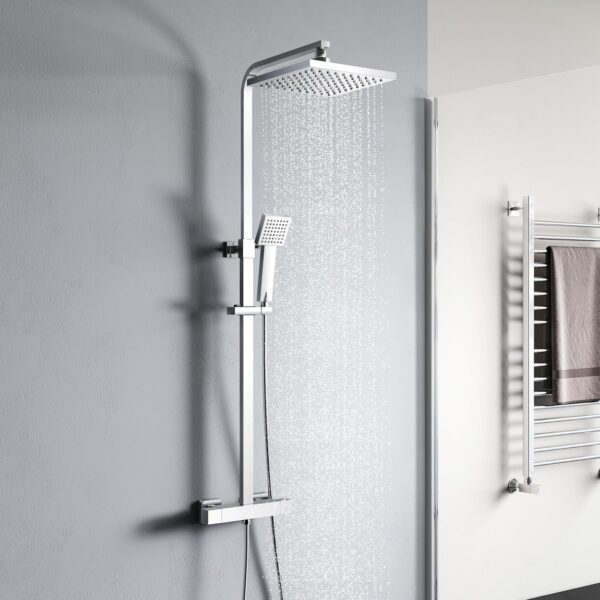 YOOZENA Shower Mixer Set,Adjustable Height Thermostatic Shower Set with Rainfall Shower Head, Thermostatic Shower Mixer,Shower System for Bathroom,Chrome