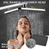 SonTiy Rainfall Shower Set, Square Swivelling Shower Riser Rail with Large Overhead Shower & Brass Diverter, Shower System Without Mixer, 3 Jet Types Handheld Shower, 5-Year Warranty, Chrome