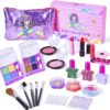 Yetech Kids Washable Makeup Set, 23PCS Safety Tested Real Cosmetics Kit for Kids With Mermaid Bag Birthday for Girls Age 4-8
