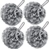 VANZAVANZU Bath Loofah Large 80g Shower Sponge Body Scrubber Mesh Pouf for Men and Women, Set of 4 (Gray)