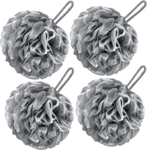 VANZAVANZU Bath Loofah Large 80g Shower Sponge Body Scrubber Mesh Pouf for Men and Women, Set of 4 (Gray)