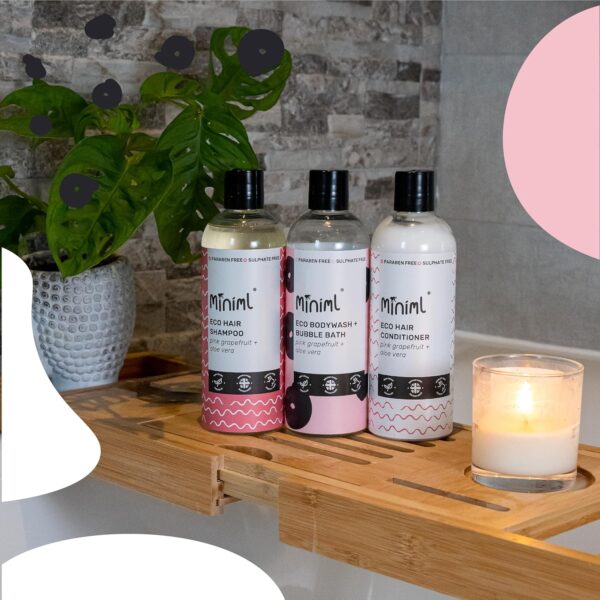 Miniml All Natural Body Wash and Bubble Bath - 500ml Moisturising Pink Grapefruit and Aloe Vera Sensitive Skin Eco Shower Gel Bath Soak - Vegan Friendly High Foam