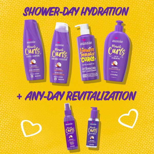 Aussie Miracle Curls Set: Shampoo, Conditioner, Deep Hydration, Spray Gel, Detangling Milk, and Oil Hair Treatment, Curl Oil, Coconut & Jojoba, Frizz Control, 6 Pieces