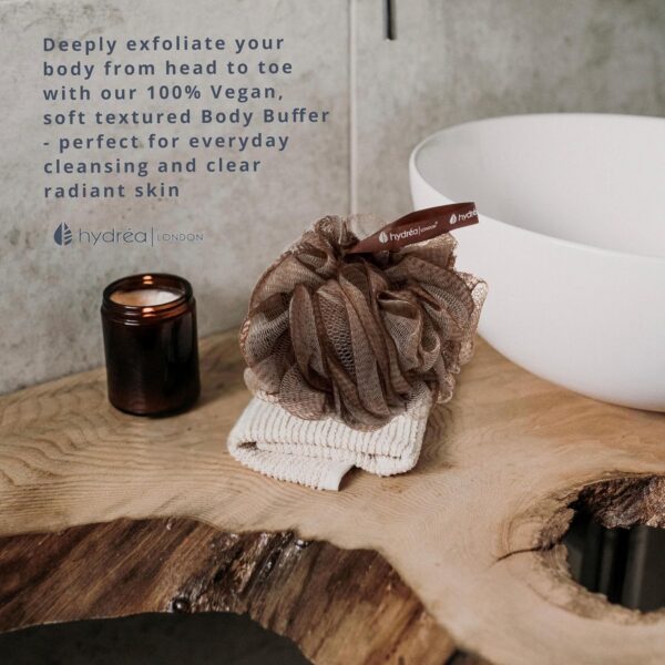 Hydrea London Shower Pouf, Bath Loofah, Mesh Sponge, Exfoliating Bath Scrunchie, Large Shower Puff Scrub, Body Cleansing Shower Puff for Men & Women - Chocolate & Cream