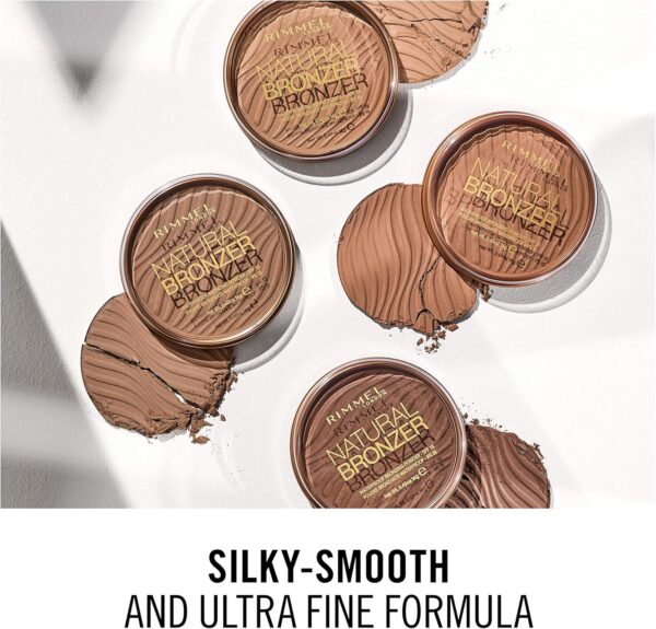 RIMMEL LONDON - Natural Bronzer - Silky-Smooth & Ultra-Fine Bronzing Powder - Sunkissed Look, Mimicking Natural Tan - 002 Sunbronze - 14g