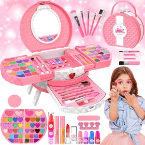 66 Pcs Kids Makeup Sets For Girls with Portable Stand,Make Up Starter Kit Children Princess Pretend Play Games Toys Presents,Little Girl Birthday Gifts Set For Age 3 4 5 6 7 8 9 10 11 12 Years Old
