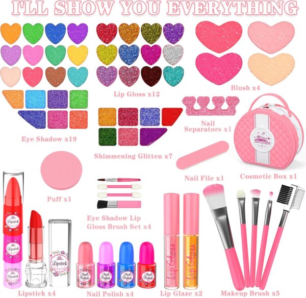 66 Pcs Kids Makeup Sets For Girls with Portable Stand,Make Up Starter Kit Children Princess Pretend Play Games Toys Presents,Little Girl Birthday Gifts Set For Age 3 4 5 6 7 8 9 10 11 12 Years Old