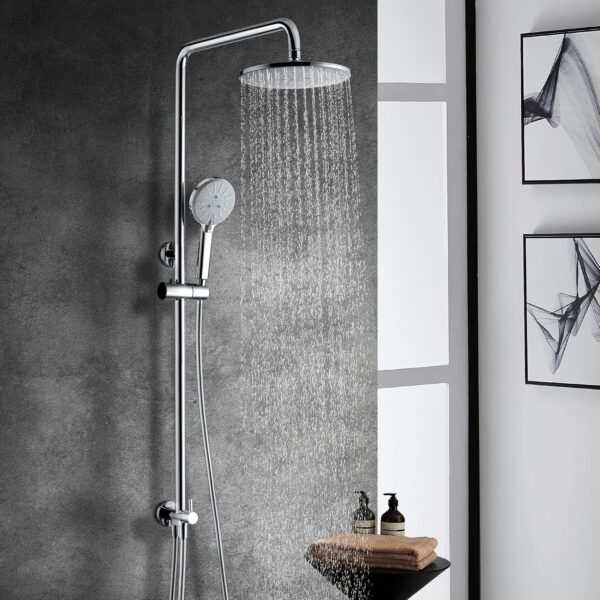 91URzbn21eL._AC_SL1500_.jpg Shower Riser Rail Kit, Uvish Stainless Steel 9” Rain Shower Head with 180cm Hose, Handheld Shower Head, Holder & Brass Shower Diverter, Shower Set with 4 Spray Modes, Chrome