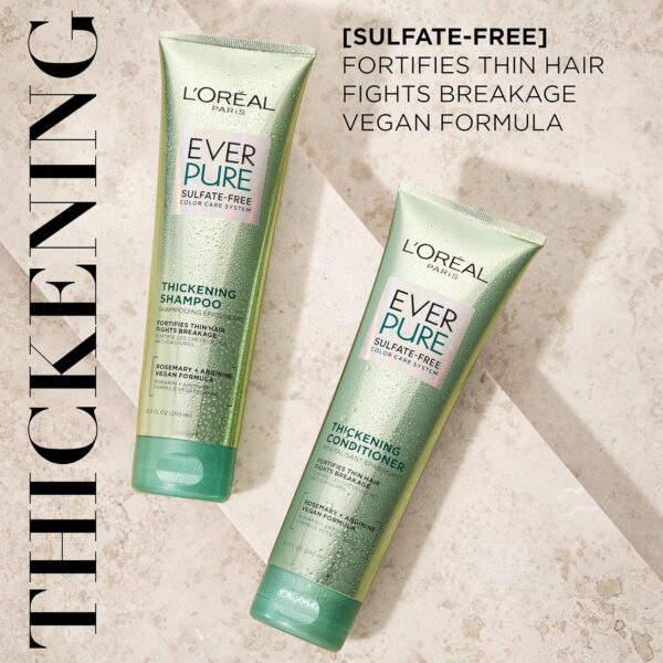 L'Oreal Paris Thickening Sulfate Free Shampoo and Conditioner, Thickens + Strengthens Thin, Fragile Hair, EverPure, 1 Hair Care Kit