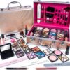 Glamza 84 Piece "Hot to Handle" Vegan Vanity Case - Full Aluminium Frame - Pink Lining - Premium Makeup Set with Eyeshadows, Brushes, Lip Gloss & More