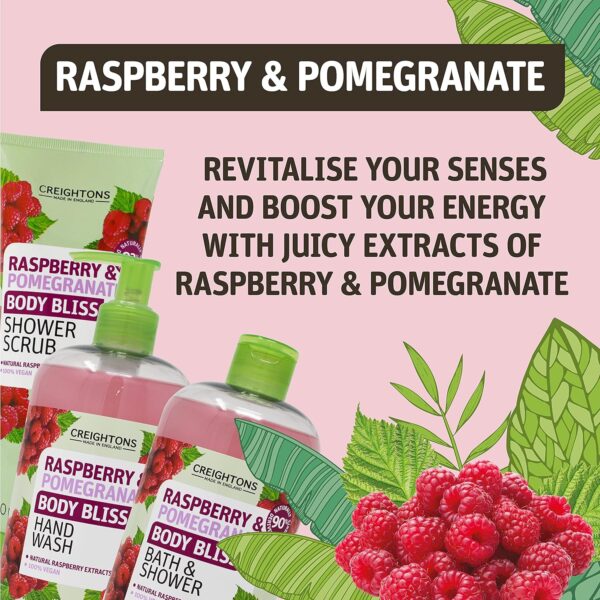 Creightons Body Bliss Raspberry and Pomegranate Bath and Shower Gel (500ml) - with 90% Naturally Derived Ingredients. Cruelty Free. Vegan Friendly.