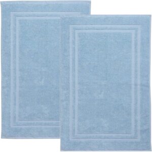 Pack Of 2 Cotton Bath Mats, Hotel Style Cotton Banded, 800 GSM Terry Towelling Bathroom Shower Mat, Soft & Absorbent Floor Towel, Twin Set (Light Blue)