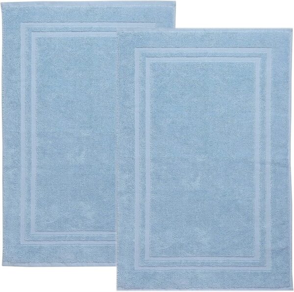 Pack Of 2 Cotton Bath Mats, Hotel Style Cotton Banded, 800 GSM Terry Towelling Bathroom Shower Mat, Soft & Absorbent Floor Towel, Twin Set (Light Blue)